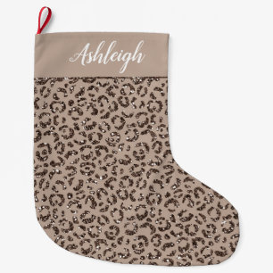 Grande Chaussette De Noël Chocolat Brown Mocha crème Parties scintillant léo