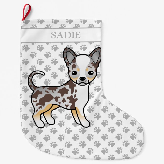 Grande Chaussette De Noël Chocolat Merle Smooth Coat Chihuahua Chig & Nom (Devant)