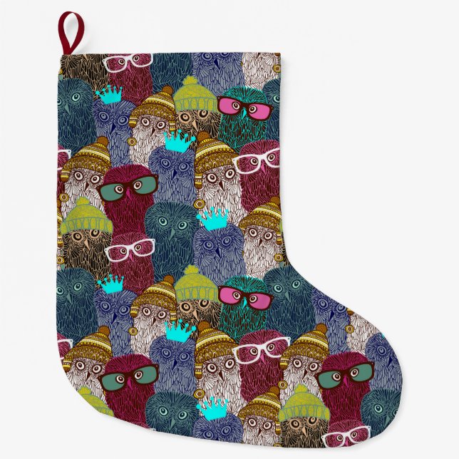 Grande Chaussette De Noël Chouette dans la couronne (Devant)