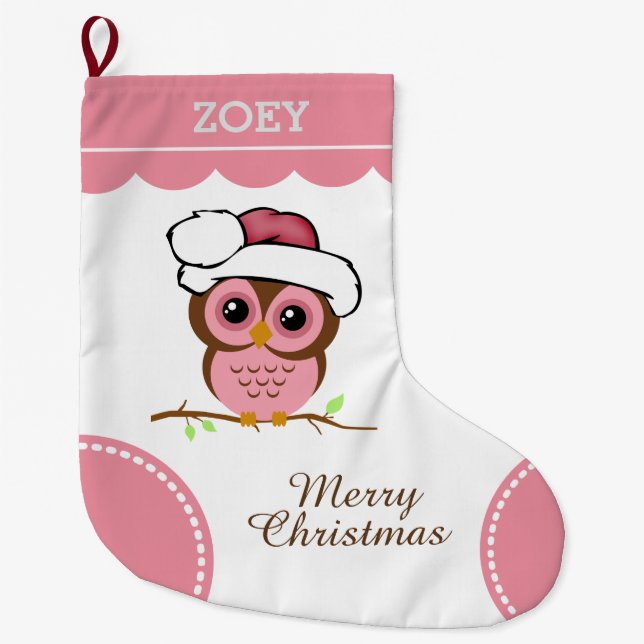 Grande Chaussette De Noël Chouette de Noël rose (Devant)