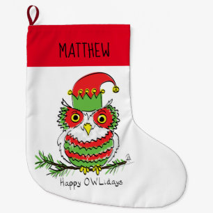 Grande Chaussette De Noël Chouette Noël mignonne Vacances amusantes Enfants