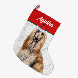 Grande Chaussette De Noël Christmas Afghan Hound Dog Name Woof Background