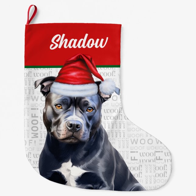 Grande Chaussette De Noël Christmas Bluenose Pitbull Nom Woof Arrière - plan (Devant)