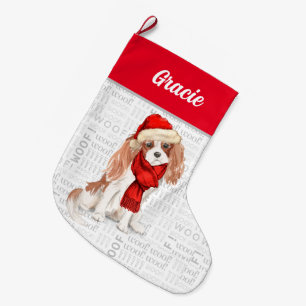Grande Chaussette De Noël Christmas Cavalier King Charles with Dog's Name