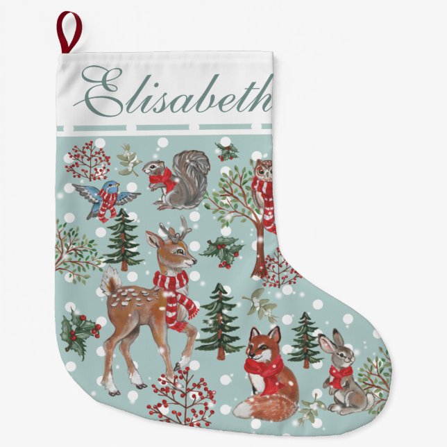 Grande Chaussette De Noël Christmas Jote Deer Show Bois Animaux (Devant)
