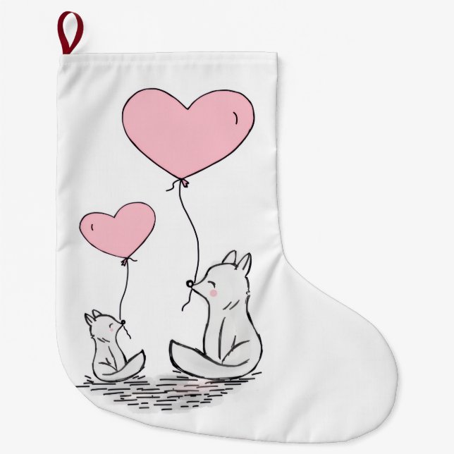 Grande Chaussette De Noël Christmas Stocking, Foxy Pink Hearts Love (Devant)