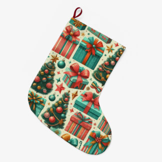 Grande Chaussette De Noël Christmas trees and presents art pattern