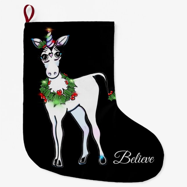 Grande Chaussette De Noël Christmas Unicorn, croyez (Devant)
