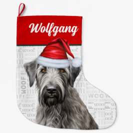 Grande Chaussette De Noël Christmas Wolfhound with Name Woof Background