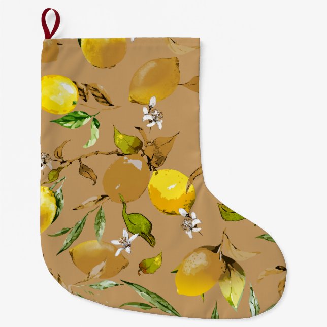 Grande Chaussette De Noël citrons d'aquarelle 33 (Devant)