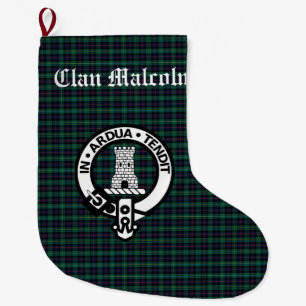 Grande Chaussette De Noël Clan Malcolm Tartan et Crest