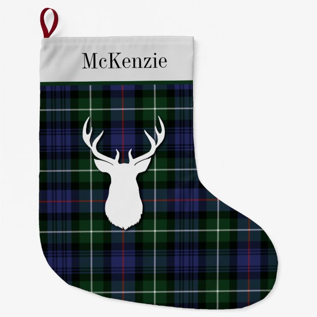 Grande Chaussette De Noël Clan Tartan personnalisé McKenzie Plaid (Devant)