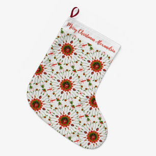 Grande Chaussette De Noël Coccinelle de Noël Rouge, Verte et Blanche Nom