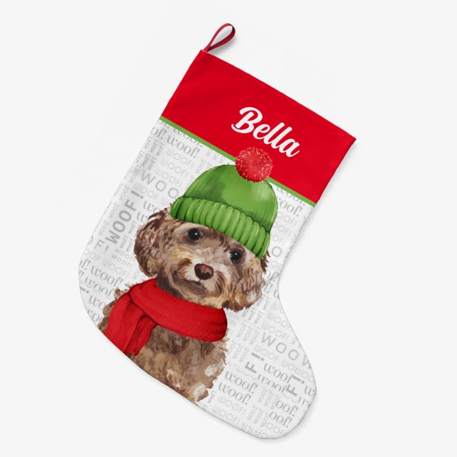 Grande Chaussette De Noël Cockapoo de Christma (Devant (Accrochage))