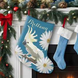 Grande Chaussette De Noël Cockatoo Festif Avec Fleurs De Faisceau Vibrant Pa