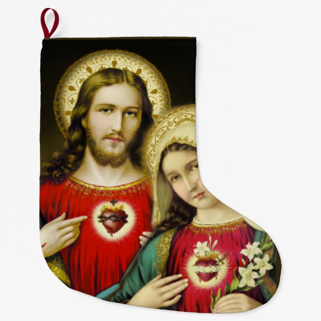 Grande Chaussette De Noël Coeur impeccable sacré Mary de Jésus (Devant)
