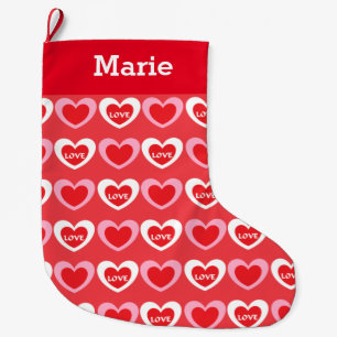 Grande Chaussette De Noël Coeurs blancs et roses
