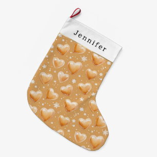 Grande Chaussette De Noël Cœurs de flocons de neige de Noël au caramel créme