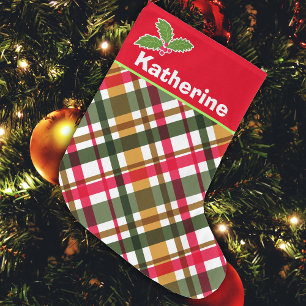 Grande Chaussette De Noël Coloris de Noël Plaid Stocker