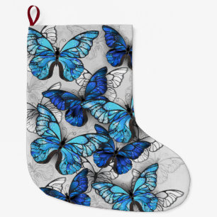 Grande Chaussette De Noël Composition des White and Blue Butterflies