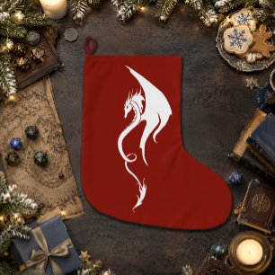 Grande Chaussette De Noël Conception de Noël de dragon tribal rouge gras