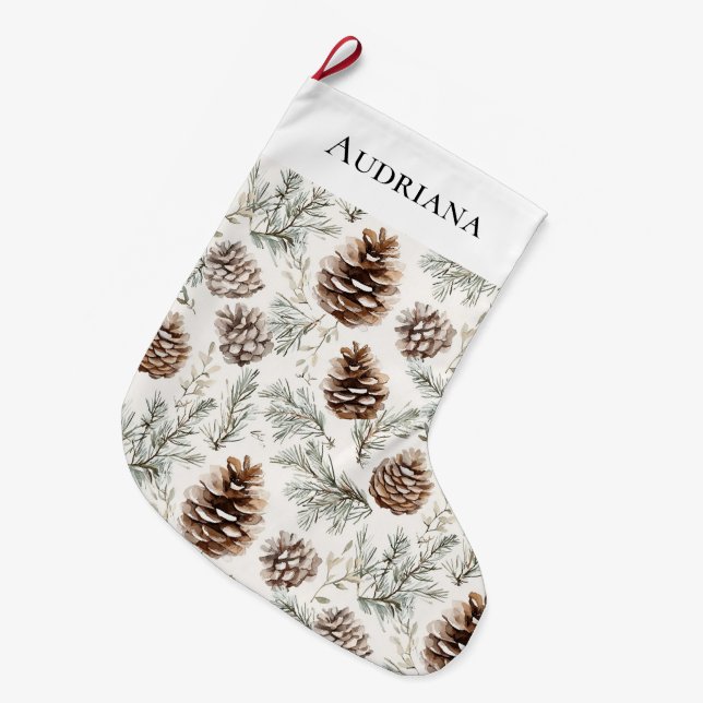 Grande Chaussette De Noël Cones de pin de Noël (Devant (Accrochage))