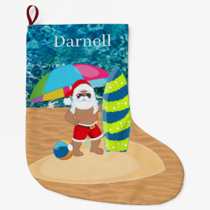 Grande Chaussette De Noël cool beach Père Noël nom ajouter