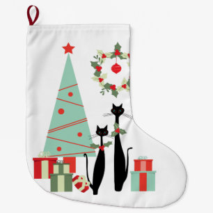 Grande Chaussette De Noël Cool moderne du milieu du siècle Chat Pair & Chris