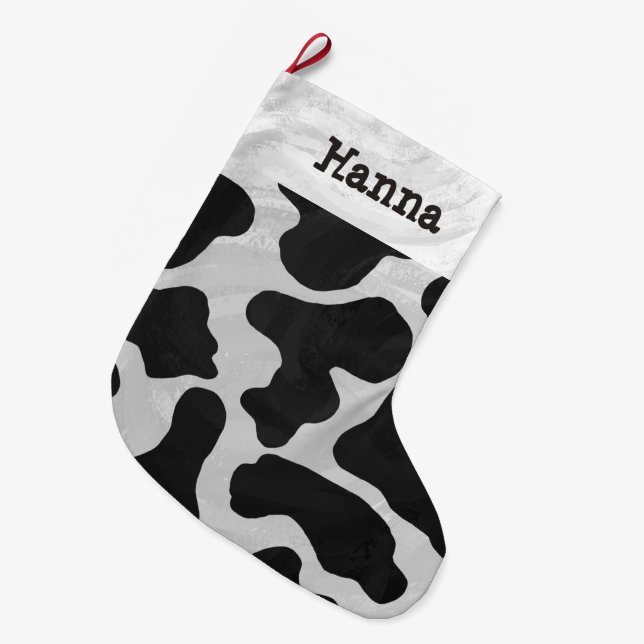 Grande Chaussette De Noël Copie noire et blanche de vache (Devant (Accrochage))