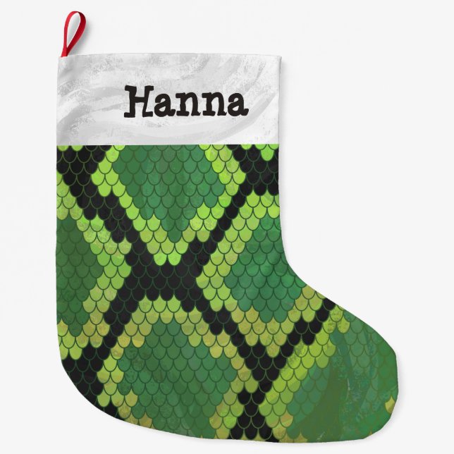 Grande Chaussette De Noël Copie noire et verte de serpent (Devant)