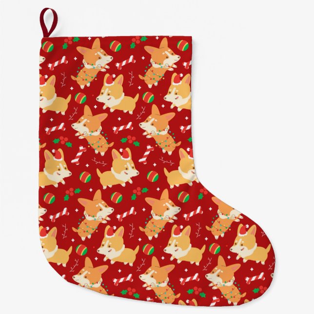 Grande Chaussette De Noël Corgis de Noël mignons (Devant)