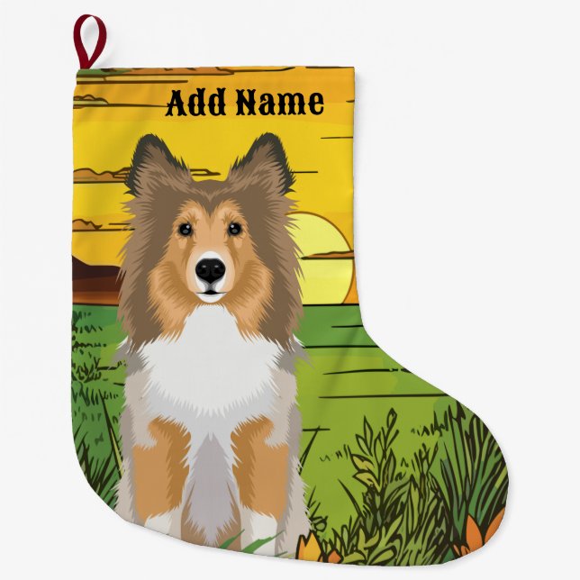 Grande Chaussette De Noël Coton brut Collie (Devant)
