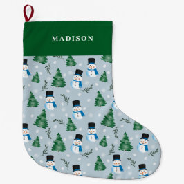 Grande Chaussette De Noël Couleur d'eau douce Motif neige d'hiver