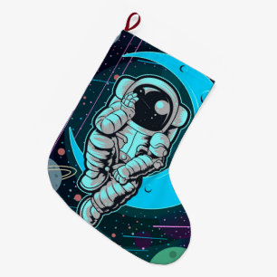 Grande Chaussette De Noël couleur pleine astronaute