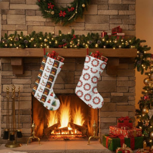 Grande Chaussette De Noël Couronne de poinsettia "Joyeux Noël 2025"