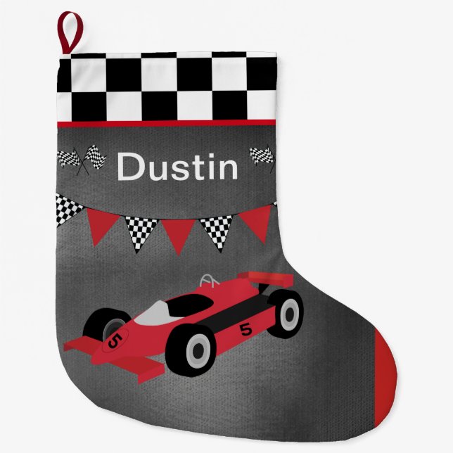 Grande Chaussette De Noël Course automobile et À damiers (Devant)