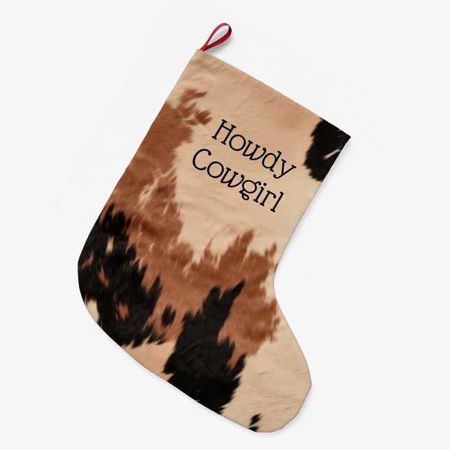 Grande Chaussette De Noël Crème Brown de cowhide (Devant (Accrochage))