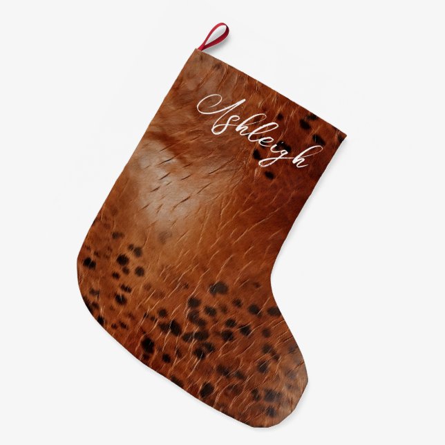 Grande Chaussette De Noël Cuir Brown Faux (Devant (Accrochage))