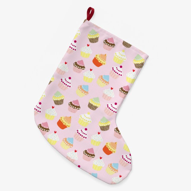 Grande Chaussette De Noël Cupcake Party Stocker (Devant (Accrochage))