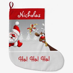 Grande Chaussette De Noël Custom Christmas Père Noël & Reindeer Ho ! Ho ! Ho