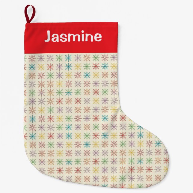Grande Chaussette De Noël Customisable Simple Colourful Christmas Snowflake (Devant)