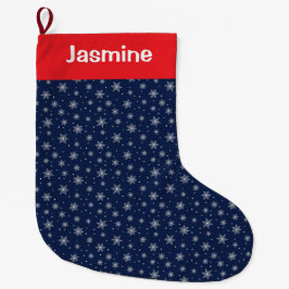 Grande Chaussette De Noël Customisable Text Black Christmas Snowflake