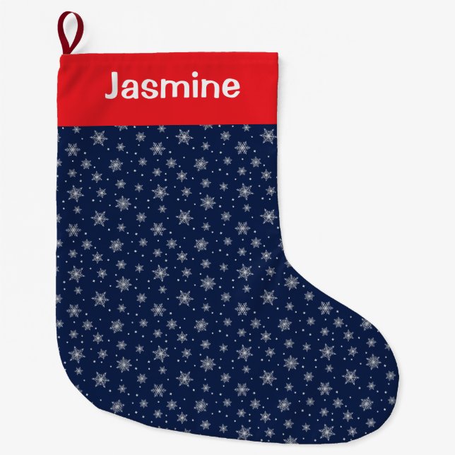 Grande Chaussette De Noël Customisable Text Black Christmas Snowflake (Devant)