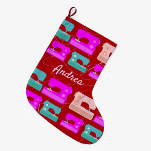 Grande Chaussette De Noël Cute Machine à coudre Motif Artisanat Thème
