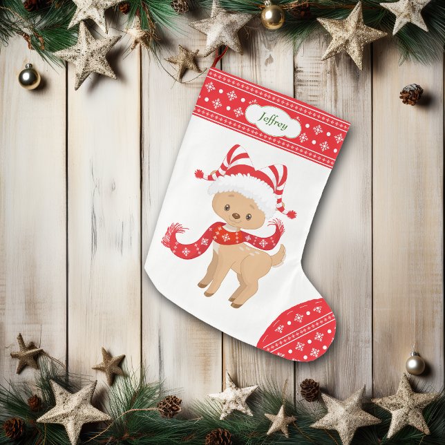 Grande Chaussette De Noël Cute Père Noël cerf avec écusson Personnalisé (Créateur téléchargé)