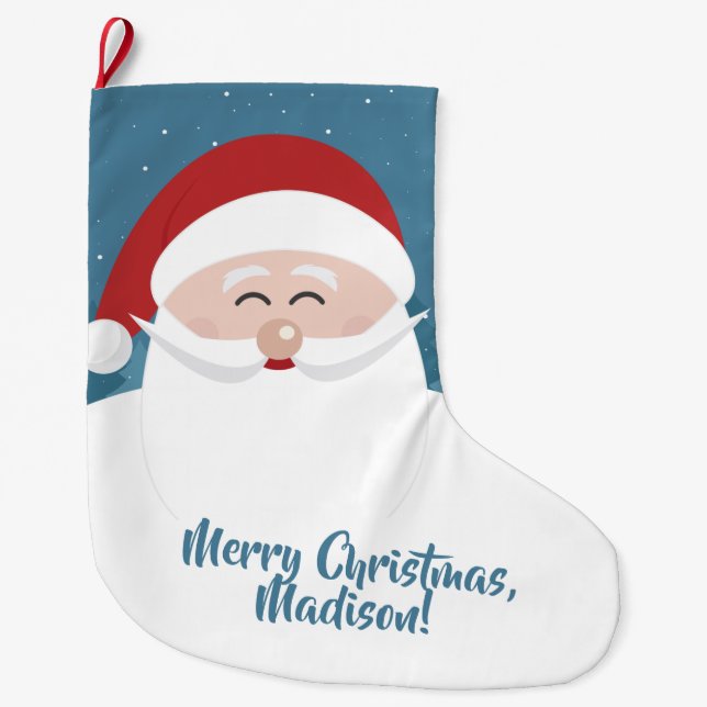 Grande Chaussette De Noël Cute Père Noël texte personnalisé Stockage de Noël (Devant)