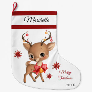 Grande Chaussette De Noël Cute Reindeer Grande réserve de Noël