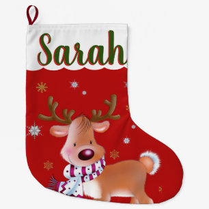 Grande Chaussette De Noël Cute renne Père Noël