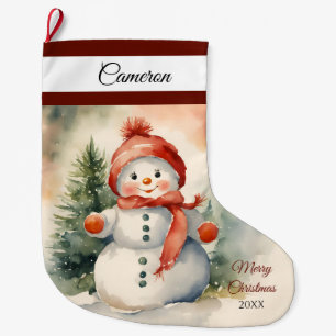 Grande Chaussette De Noël Cute Snowman Girl Personnalisée