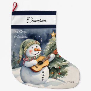 Grande Chaussette De Noël Cute Snowman Guitare